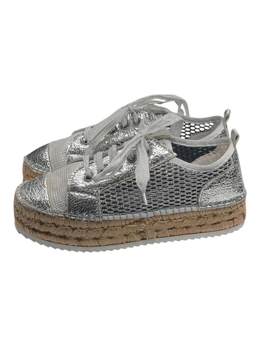 Cruz’n Shoes 𖦹 Handmade Double Sole Espadrilles 𖦹 Silver Metallic Crackle 𖦹 37